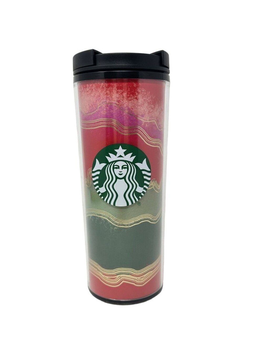 Starbucks 2021 Holiday Travel Tumbler 16 oz Twist Top Spout Red Gold Green